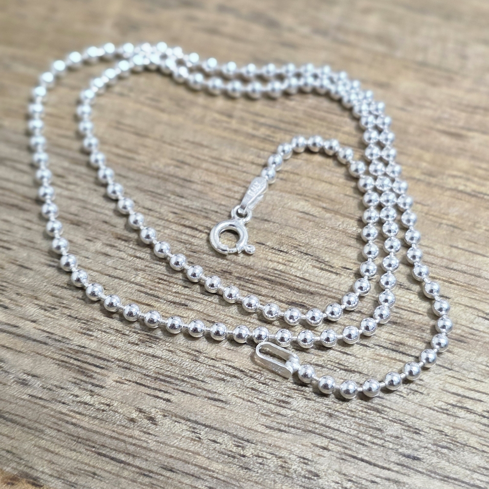 2 mm Ball Bead Chain Necklace - 925 Sterling Silver - Italian